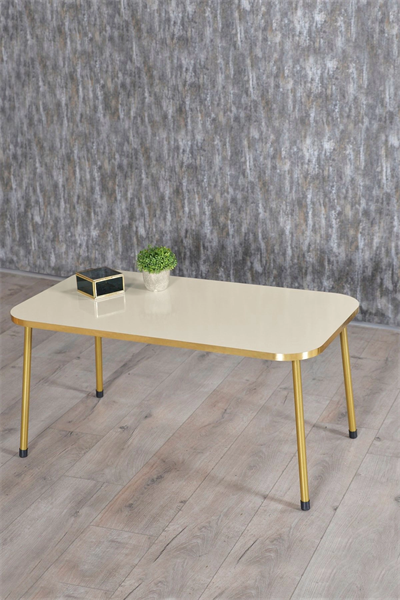 Zigon Sehpa ve Orta Sehpa Kr Gold Metal Ayak Gold Krem Set