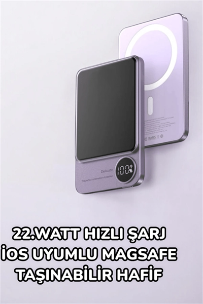 iOS Uyumlu 22.5W Hızlı Şarj Magsafe Powerbank Dijital Göstergeli 10.000 mAh