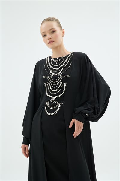 Anastasia El İşleme Taş Detaylı Elbise Siyah