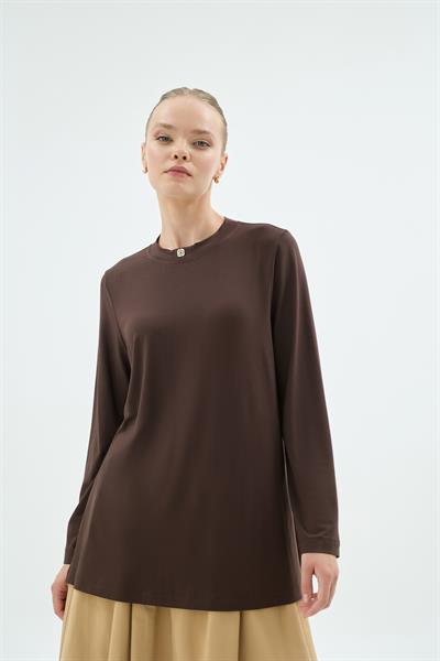 Celina Yandan Yirtmaçli Uzun Kol Body Kahve
