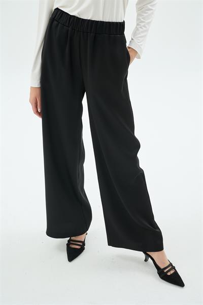 Femke Beli Lastikli Geniş Paça Pantolon Siyah