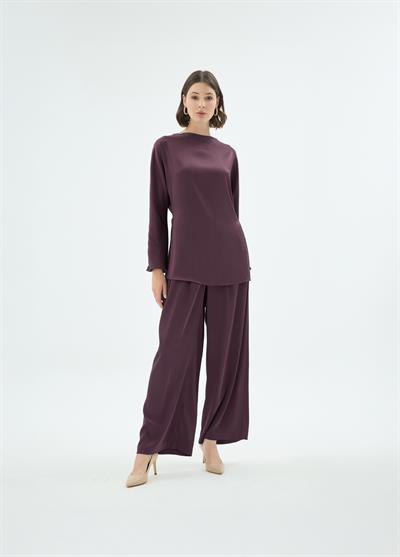 Lisa Yandan Yirtmaçli Uzun Kol Bluz Bordo