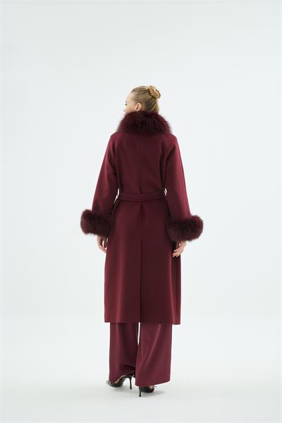 Lunara Kürk Yakalı Ve Kürk Manşetli Kaban Bordo