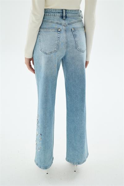 Santa El işlemeli Denim Pantolon Açık Mavi