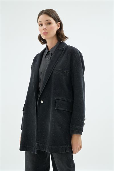 Ziva Işıltılı Taş Detaylı Denim Ceket Siyah
