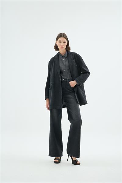 Ziva Işıltılı Taş Detaylı Denim Ceket Siyah