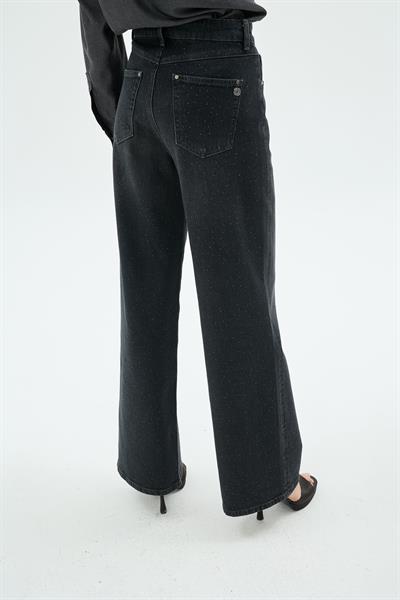 Ziva Taş Baski Detaylariyla Denim Pantolon Siyah