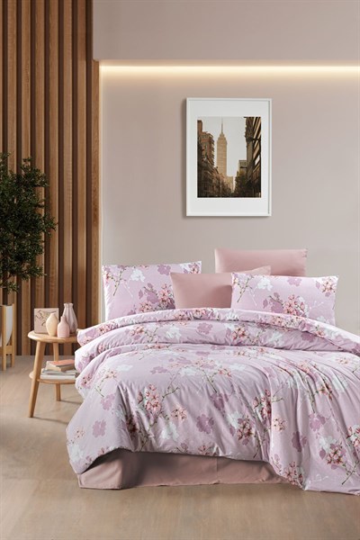 FLORA %100 PAMUK ÇİFT KİŞİLİK NEVRESİM TAKIMI PEMBE