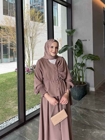 Feral şal detaylı kimono takım-gül kurusu