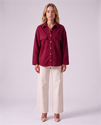 Bold & Young Kadın Bordo Çıtçıtlı Çift Cepli Rahat Kalıp Gömlek
