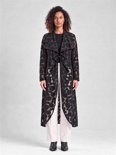 Bold & Young Kadın Gül Desenli Beli İçten İpli Yün Karışımlı Uzun Cardigan Siyah Ceket