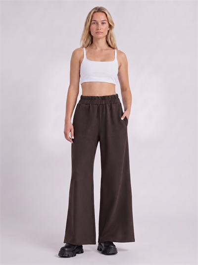Bold & Young Kadın Kahverengi Çelik Örme Beli Lastikli Cepli Bol Paça Pantolon