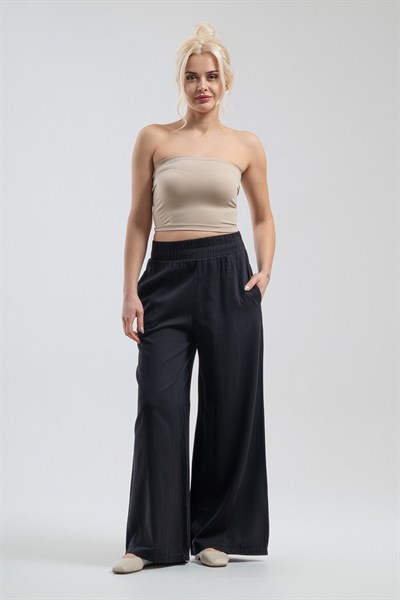 Bold & Young Kadın Siyah Beli Lastikli Bol Paça Comfort Pantolon