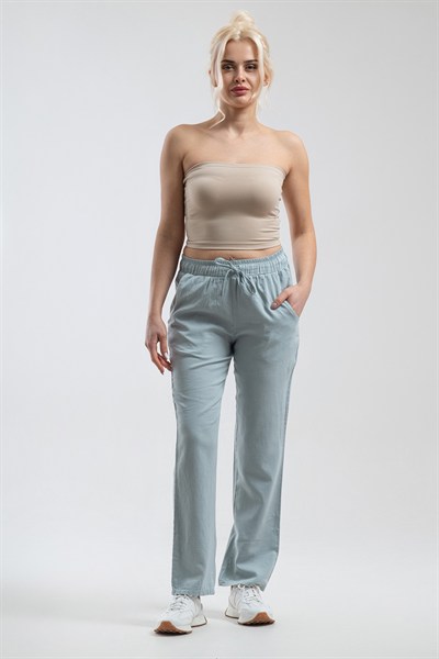Bold & Young Kadın Su Yeşili Beli İpli Kordonlu Boru Paça Comfort Pantolon