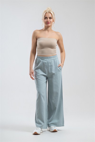 Bold & Young Kadın Su Yeşili Beli Lastikli Bol Paça Comfort Pantolon