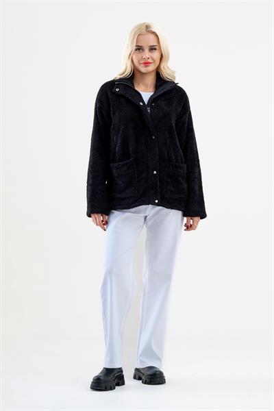 Bold & Young Siyah Wellsoft Peluş Cepli Dik Yaka Kadın Mont