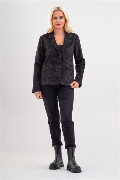 Kadın Baskılı Kadife Blazer Ceket – Likralı Pamuklu Kumaş, Astarlı, Çift Cepli