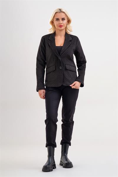 Kadın Baskılı Kadife Blazer Ceket – Likralı Pamuklu Kumaş, Astarlı, Çift Cepli