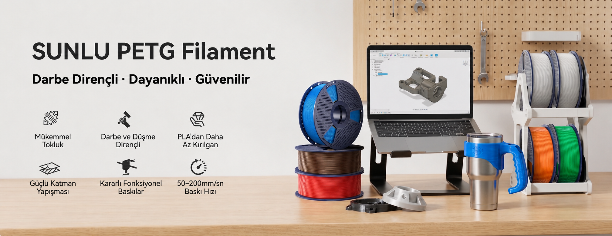SUNLU PETG Filament - Yüksek Dayanımlı 3D Yazıcı Malzemesi