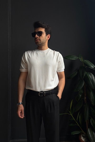 Beyaz Bisiklet Yaka Basic Triko Tişört