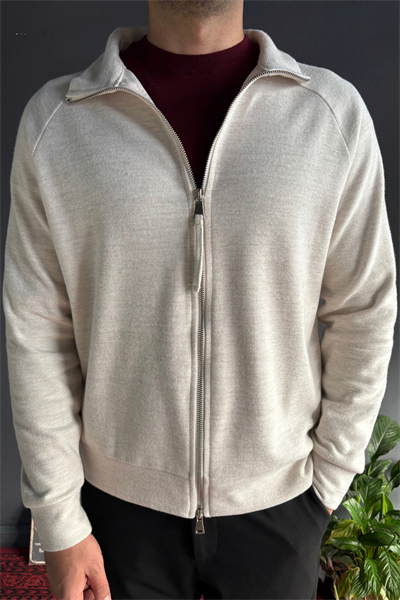 Ekru Çift Fermuarlı Regular Fit Hırka