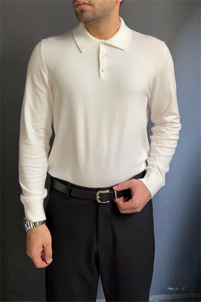Ekru Polo Yaka Triko Kazak