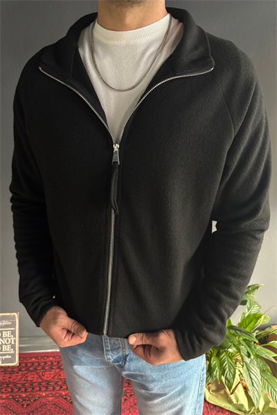 Siyah Çift Fermuarlı Regular Fit Hırka