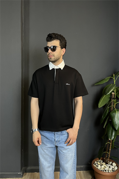Siyah Çift Patlı Regularfit Polo Yaka Tişört