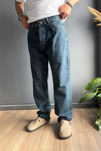 Yeşil Efektli Baggy Jean Pantolon