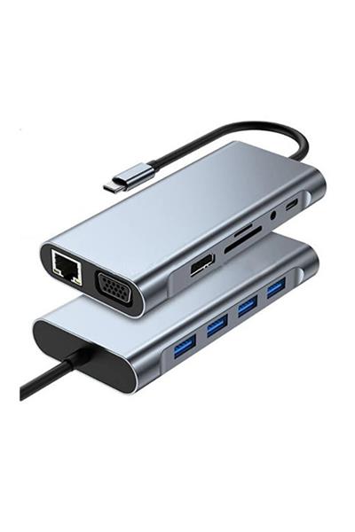11 In 1 Type-c To Usb Hub Port Uyumlu Adaptör Hdmı 4x Usb Lan Vga Sd Card Çevirici Çoklayıcı