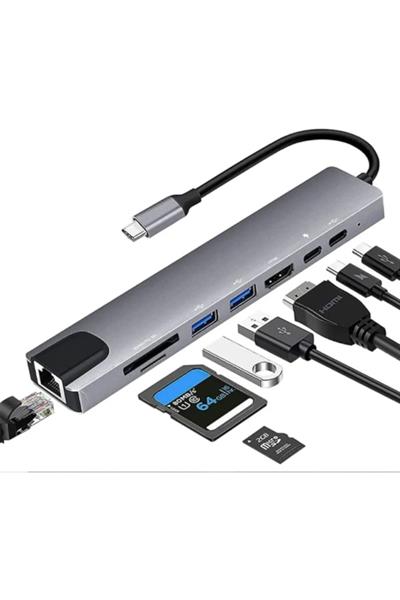 Macbook Pro Air Uyumlu Usb Type-c 8 Hub Dönüştürücü Çevirici Çoklayıcı Usb Hdmı Micro Sd 8in1