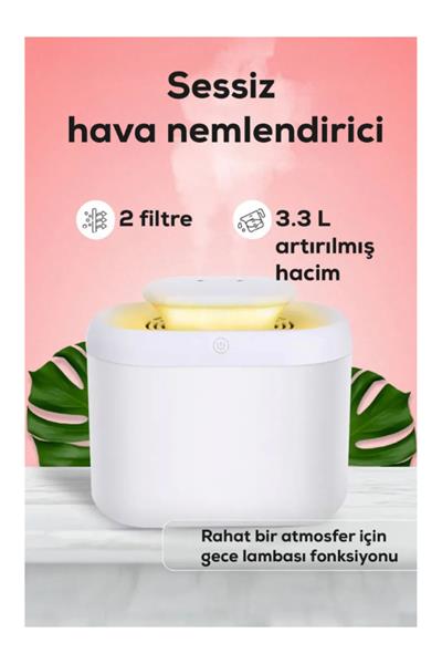 Sessiz ve Etkili 3.3L Kapasiteli LED Aydınlatmalı Hava Nemlendirici ve Buhar Difüzörü