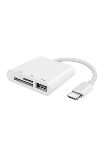 Type C To SD Micro SD TF Kart Okuyucu ve USB Çevirici 3 in 1 Dönüştürücü Adaptör