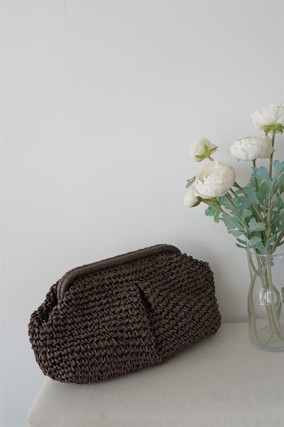 Orta Boy Hasır Clutch Çanta