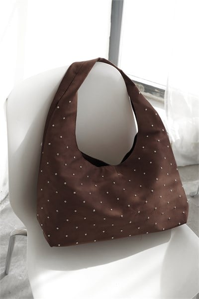 Taş Detaylı Süet Hobo Çanta