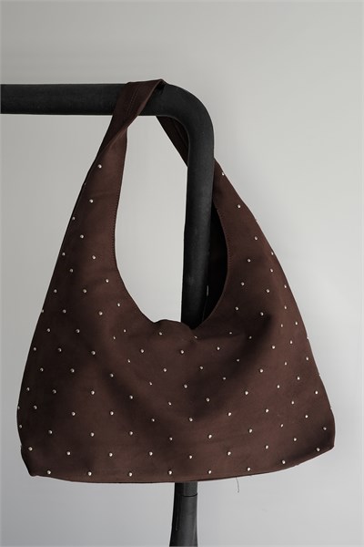 Taş Detaylı Süet Hobo Çanta