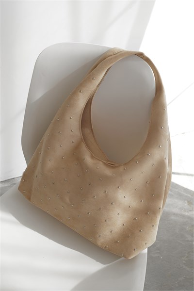 Taş Detaylı Süet Hobo Çanta