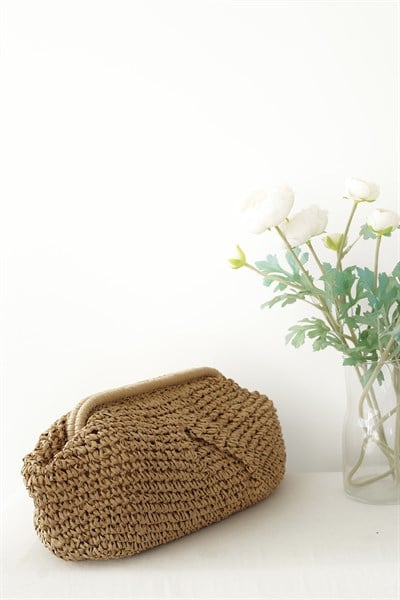 Orta Boy Hasır Clutch Çanta
