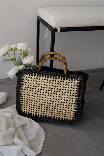 Ahşap Askılı Hasır Çanta