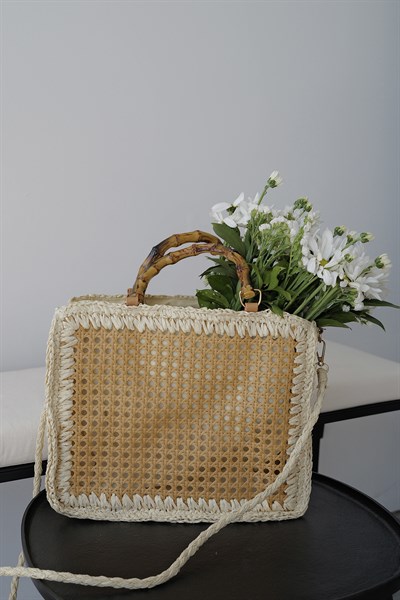 Ahşap Askılı Hasır Çanta