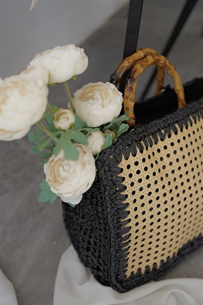 Ahşap Askılı Hasır Çanta