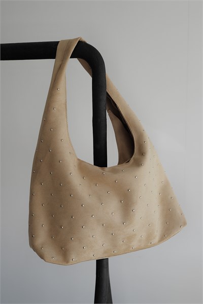 Taş Detaylı Süet Hobo Çanta