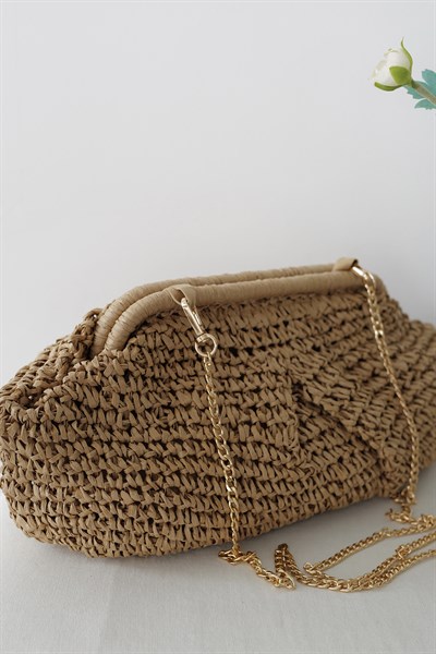 Orta Boy Hasır Clutch Çanta