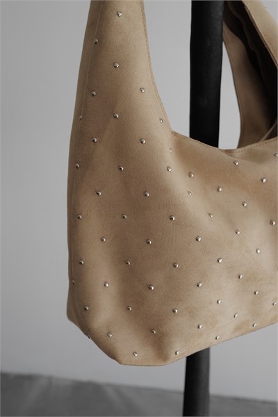 Taş Detaylı Süet Hobo Çanta