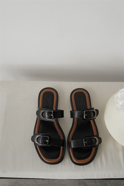 Çift Kemer Model Düz Terlik