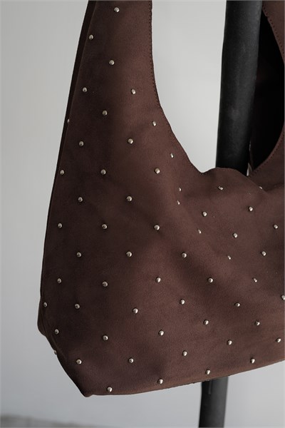 Taş Detaylı Süet Hobo Çanta
