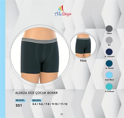 Aldeza Pamuklu Erkek Çocuk Boxer 12'li Paket (1 Düzine) 551