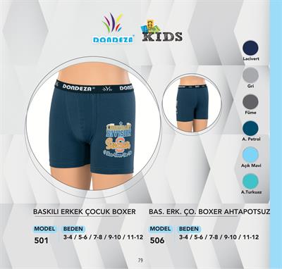 Dondeza Kids Baskılı Erkek Çocuk Boxer 12'li Paket (1 Düzine) 501