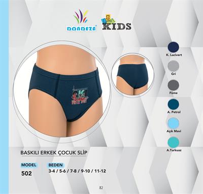 Dondeza Kids Baskılı Erkek Çocuk Slip 12'li Paket (1 Düzine) 502