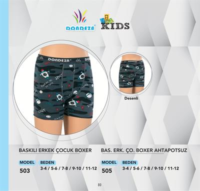 Dondeza Kids Erkek Çocuk Desenli Boxer 12'li Paket (1 Düzine) 503